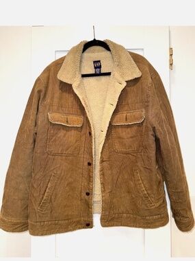 Vintage Gap Mens Tan Corduroy Sherpa Lined Trucker Barn Chore Farm Jacket Size L
